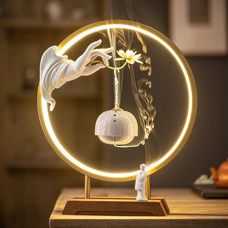 lampe décorative contemporaine main fleur blanc doré rouge sculptée minimaliste