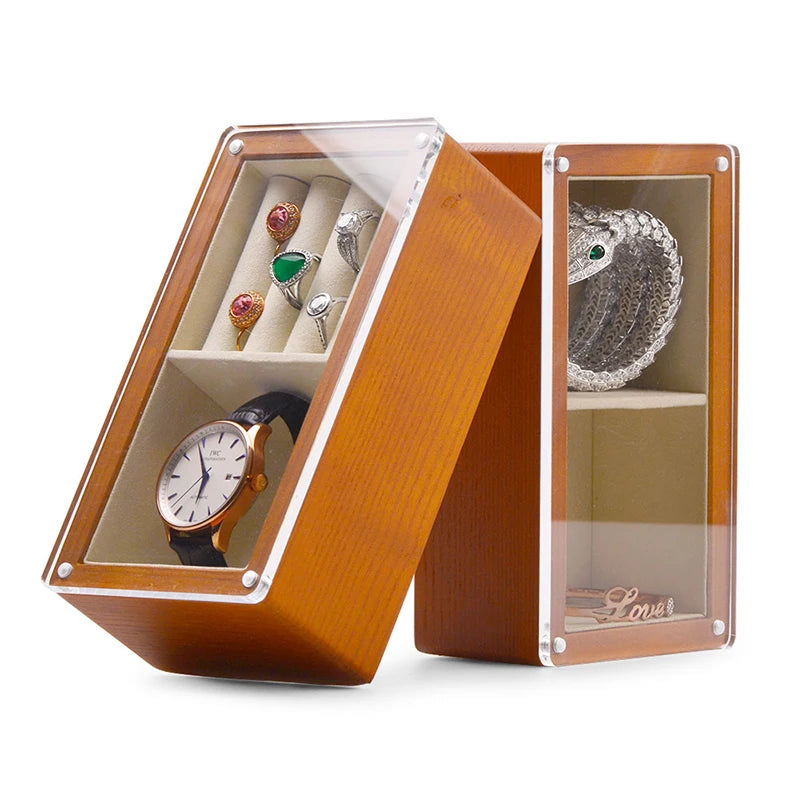 boîtes bijoux marron clair texture bois modernes yeillets colliers bagues montre