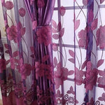 rideaux polonais floral translucides rose violet marron brodés chanvre romantiques salon chambre