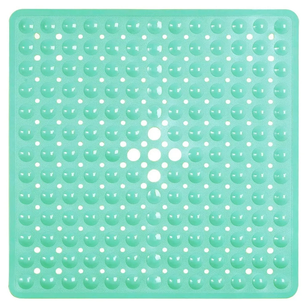 tapis bain antidérapant pvc bleu blanc noir perforé moderne adhésif 53x53cm