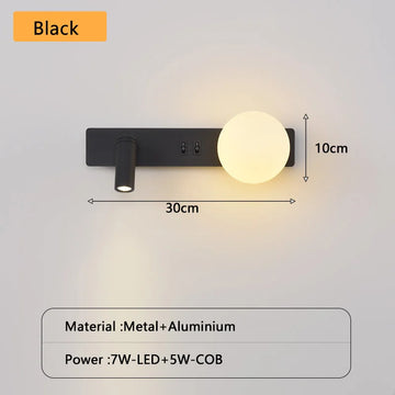 appliques murales led blanc noir moderne interrupteur boule lumineuse chambre coucherentrée
