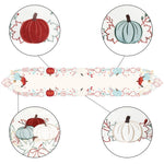 chemin table automne citrouilles feuilles baies blanc rouge vert beige festive polyester