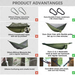 hamac deux personnes vert olive parachute léger filet antimosquitos carabines inox piquets aluminium sac