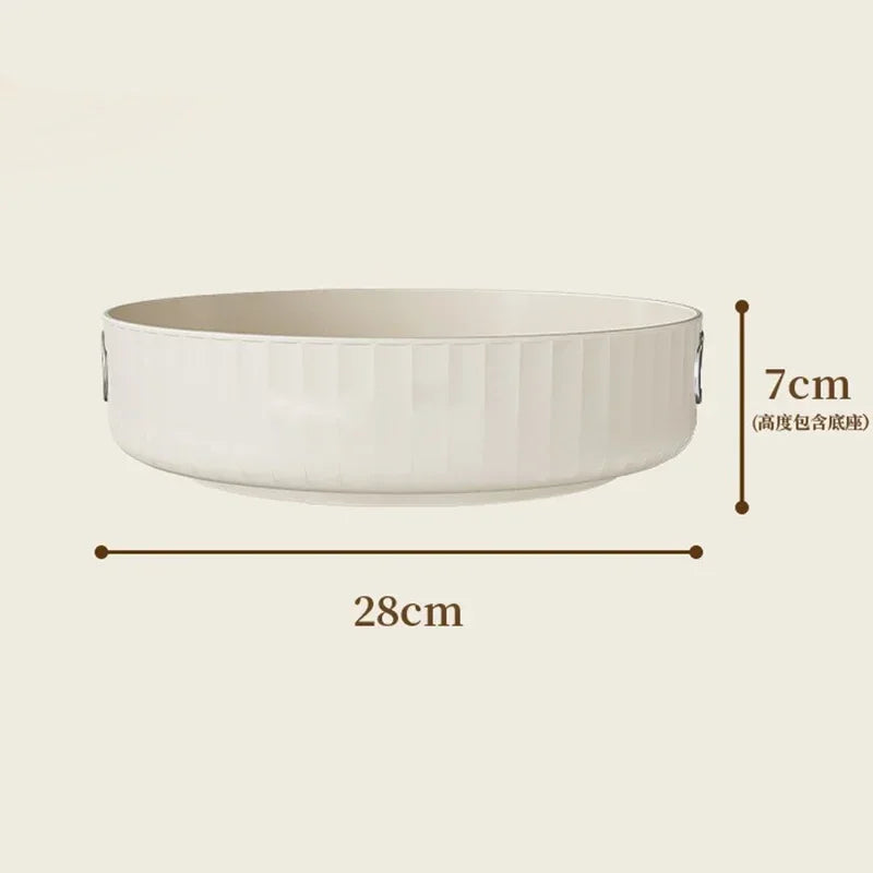 organisateur rotatif moderne plateau tournant rangement crème lignes horizontales bouteilles cosmétiques pots verre 28cm