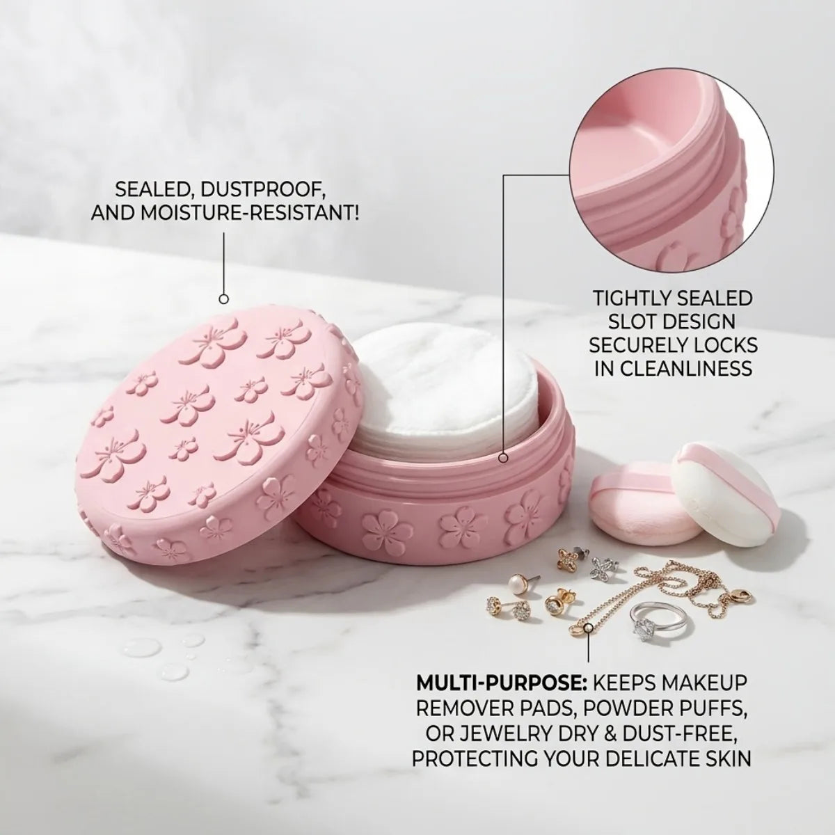 boîte rangement fleurs cerisier rose clair coton démaquillant poudre bijoux moderne organisateur beauty produits