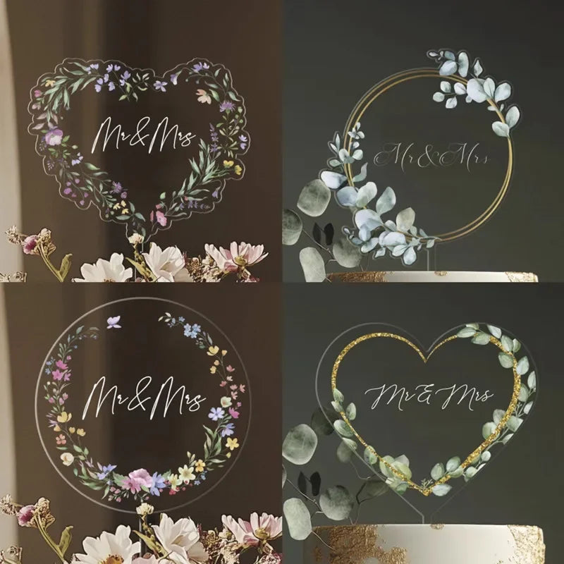 feuilles fleurs transparentes décoration gâteau mariage anniversaire happy birthday mr mrs tringle modernes