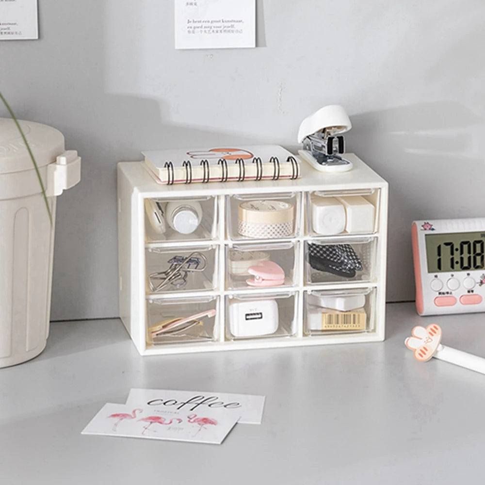 boîte rangement transparente moderne compartiments blanc bijoux papier stylos clavier(calendar) horloge porte clés