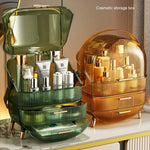 boîte rangement cosmétique moderne noir vert élégante deux étages poignées skincare makeup caddy