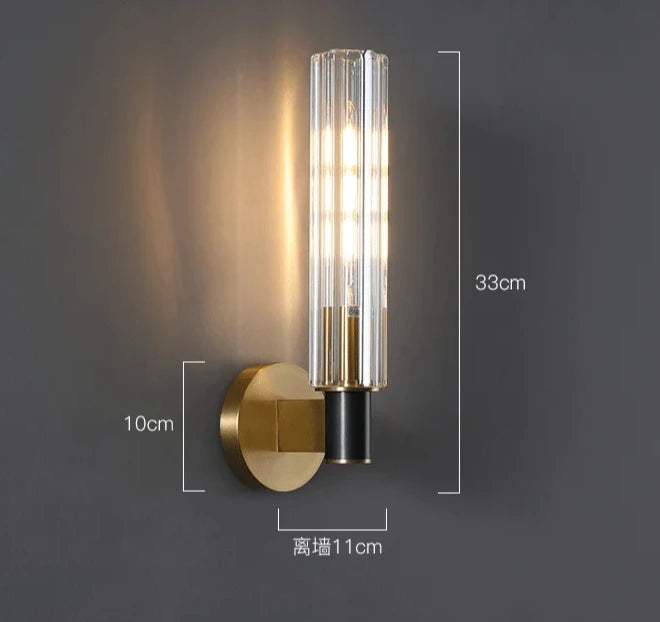 applique murale led moderne or noir transparent éclairage chambre salon entrée étude striée verre