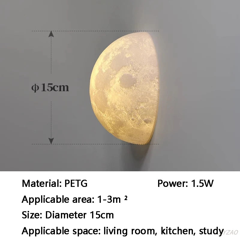 lampe murale lune moderne blanc doré relief adhésif facile led éclairage quotidien