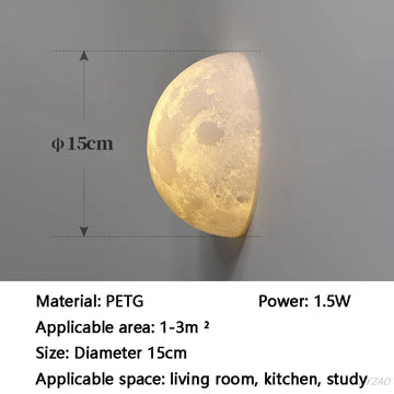 lampe murale lune moderne blanc doré relief adhésif facile led éclairage quotidien