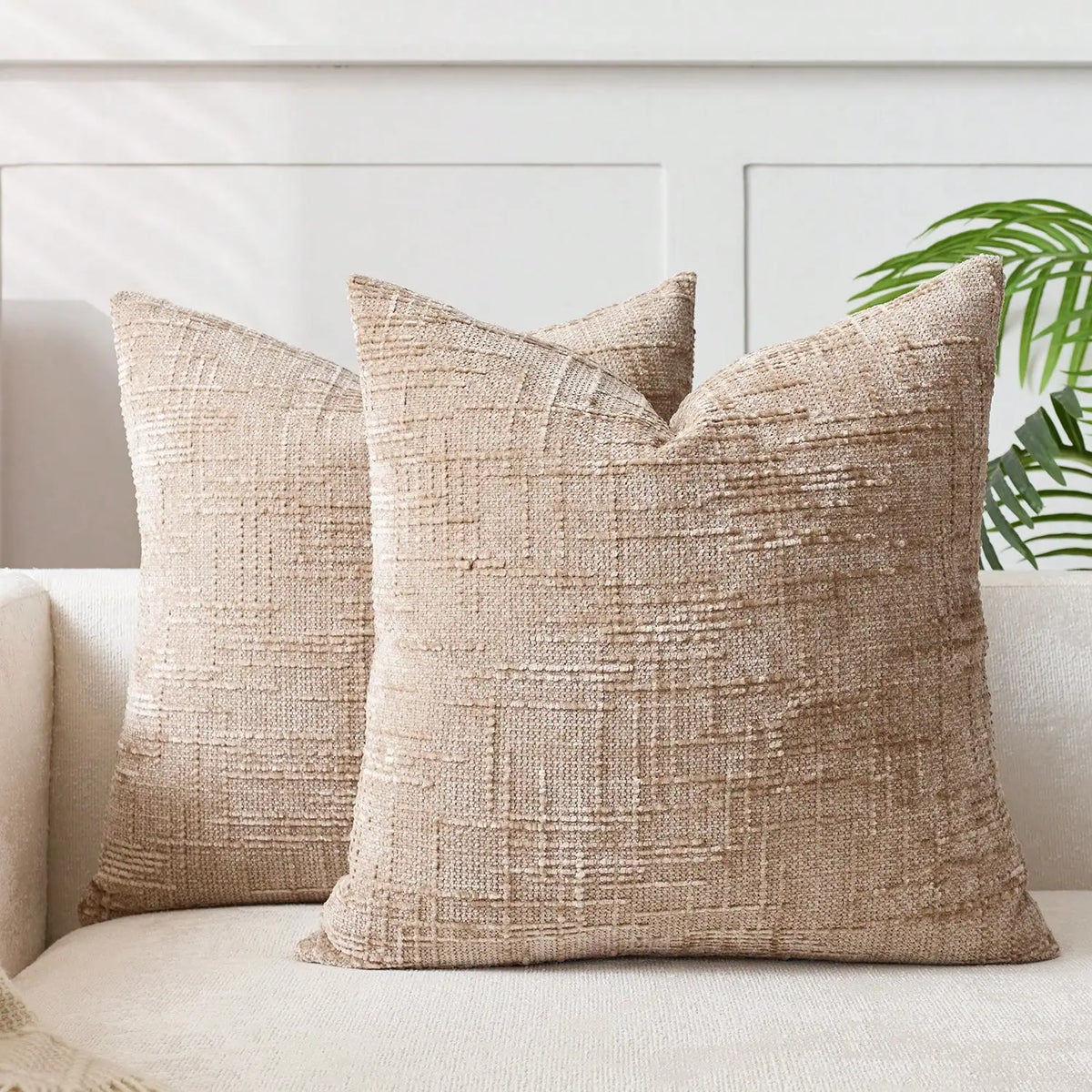 coussin chenille motif géométrique beige moderne 30x50cm machine lavable fixations oreilles