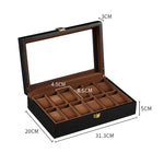 boîtes montres marron foncé compartiments bois luisants poignées dorées classiques organisateur montres luxueuses