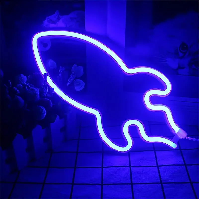 néon bleu rose fusée moderne chambre décoration veilleuse chambre opaque éclairage intérieur usb batterie