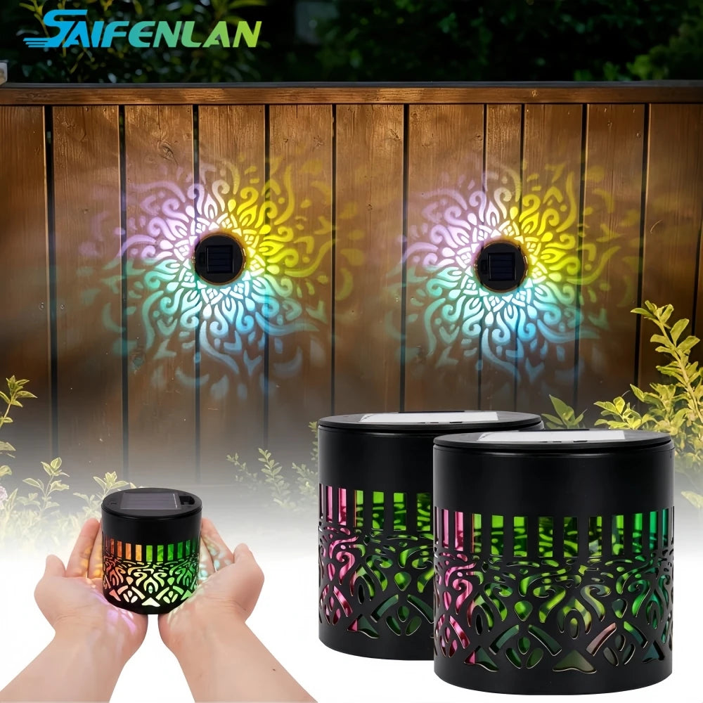 décoration jardin lampe solaire murale mandala moderne noire doréeextérieur patio