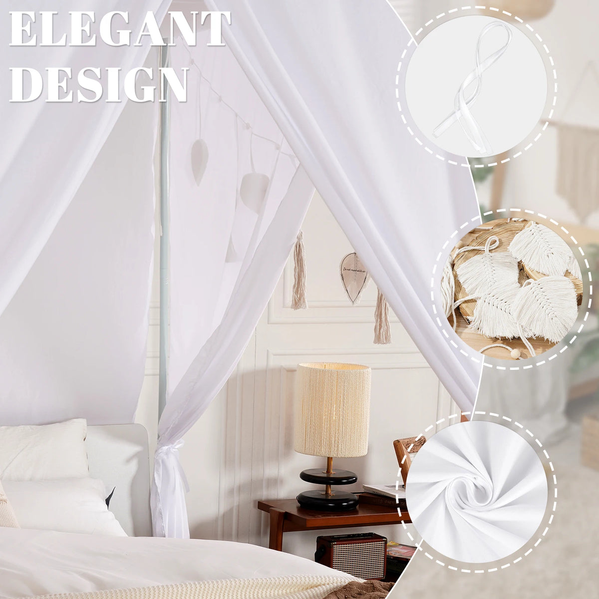 rideau lit blanc opaque élégant maison extérieur campement voyage