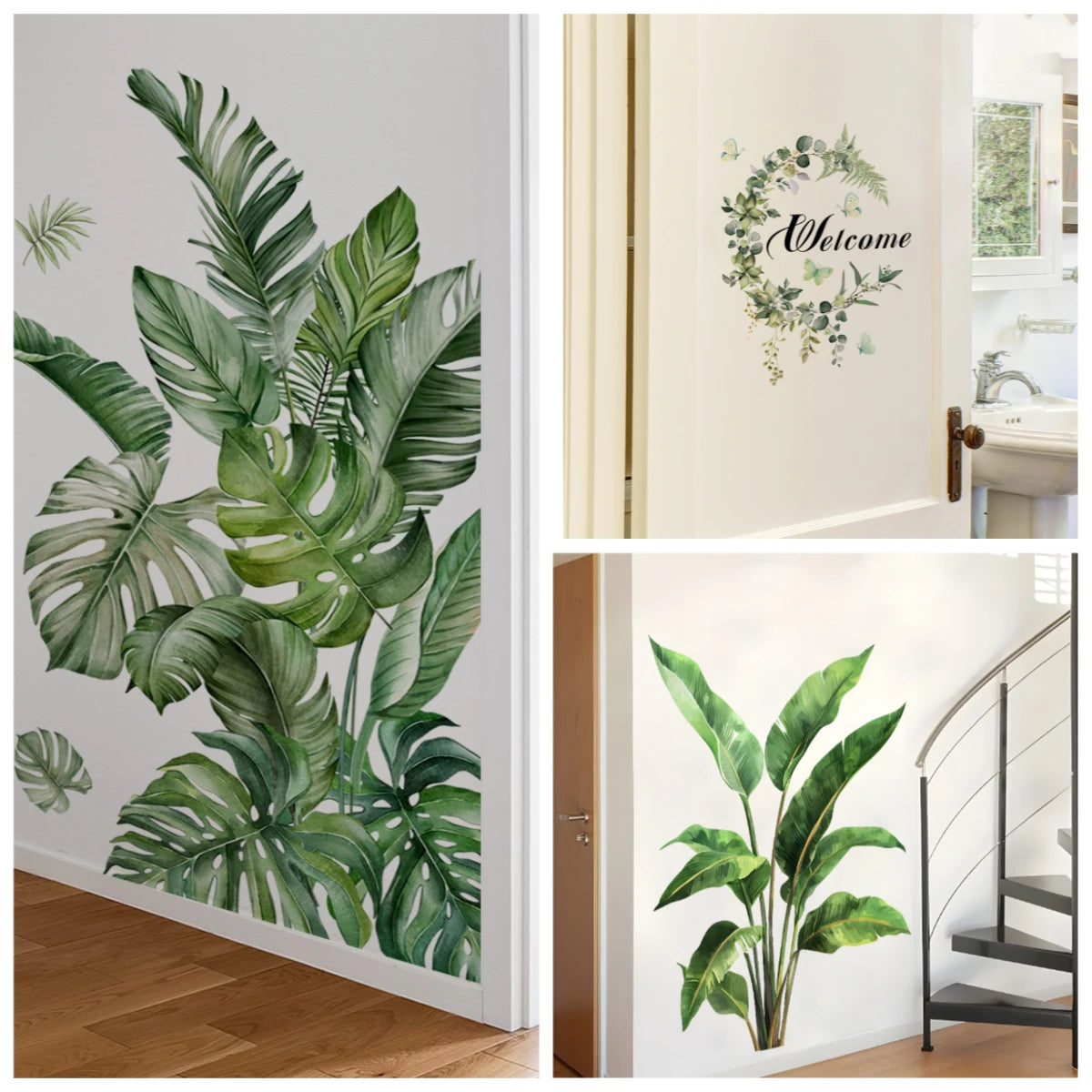 stickers muraux botaniques feuilles vertes modernes stickers adhésifs deco chambre papier peint adhesif minimalistes