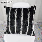 coussin patchwork fourrure lapin rex beige marron moderne sans rembourrage