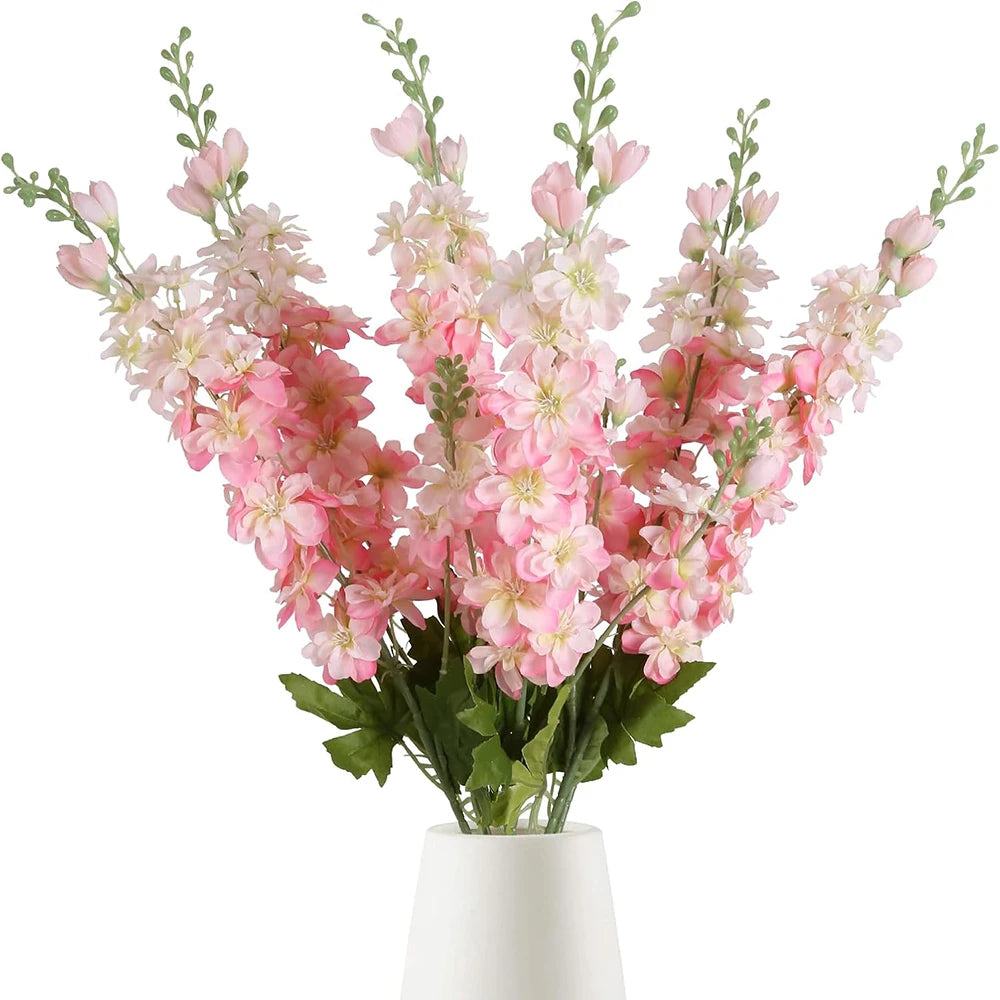 Décoration intérieure moderne bouquet artificiel fleurs delphinium rose clair blanc vase 84cm 6pcs