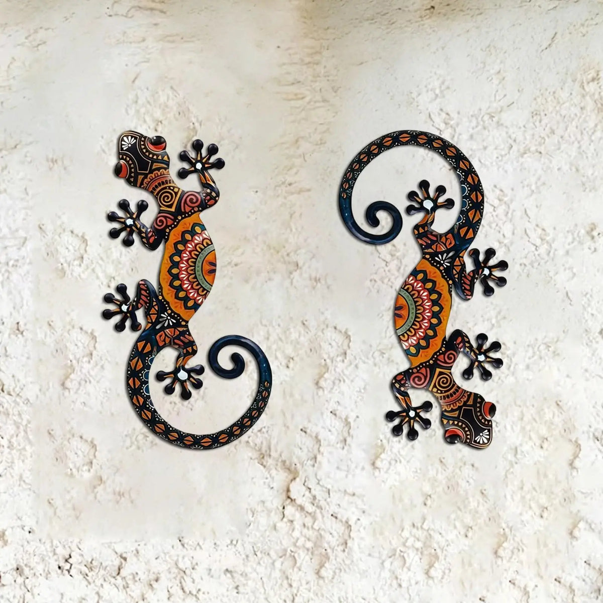 décoration murale forme lézard géométrique artisanal noir orange rougeintérieur extérieur adhésif muraux