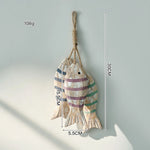 poisson décoratif bois rustique marin cordelette blanc bleu beige brun rayures horizontales coquille