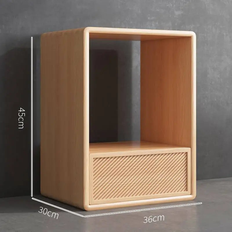 meuble modular bois clair grille moderne poignées vases bougies livres
