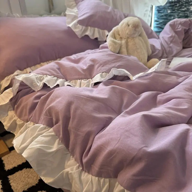 ensemble literie princesse rose housse couette drap taies oreiller doux coton coton doux