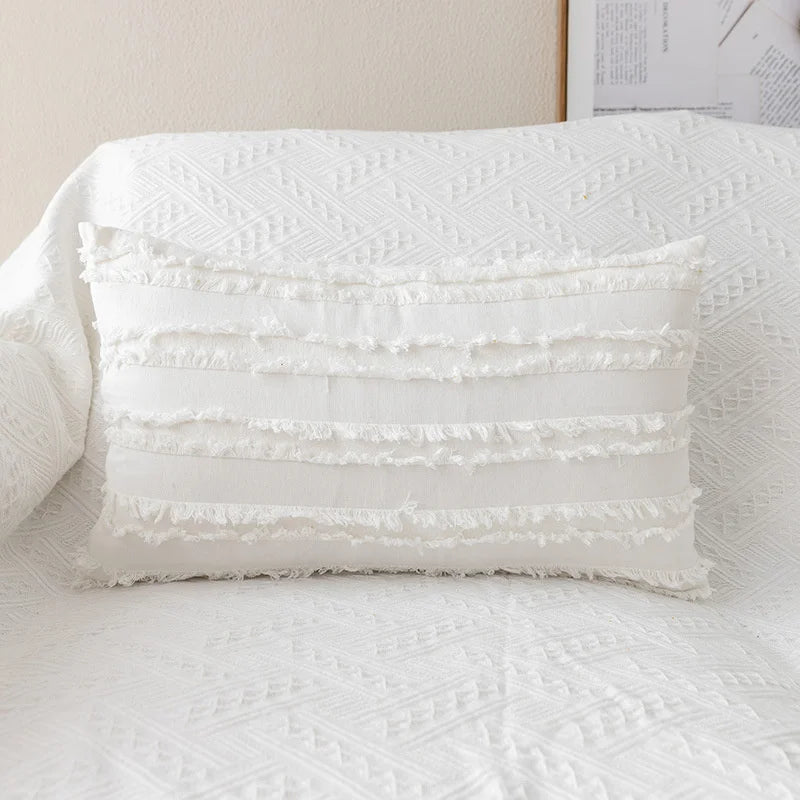 housse coussin brodée fleurs blanches jaunes coton polyester 30x50cm zip open décorative salon voiture