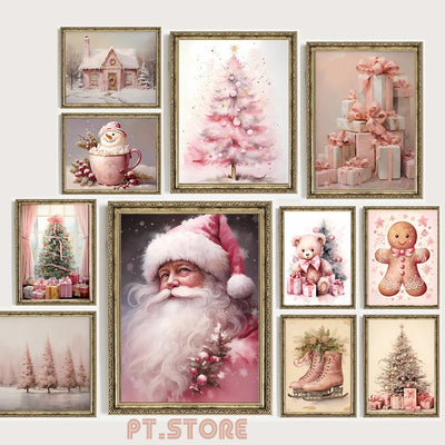 Affiche noel vintage rose maison pain d'epice