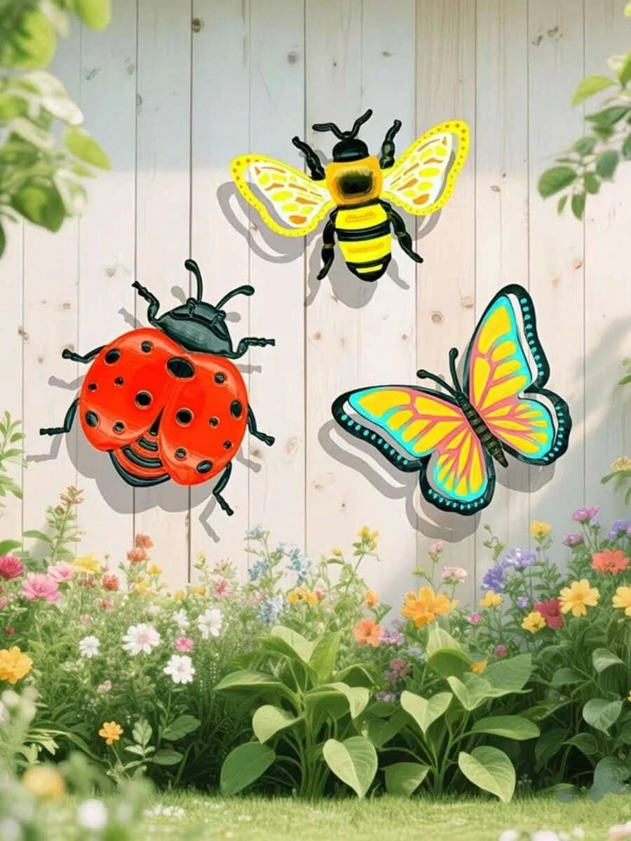 décorations murales insectes abeille coccinelle papillon rouge noir artisanal extérieur intérieur