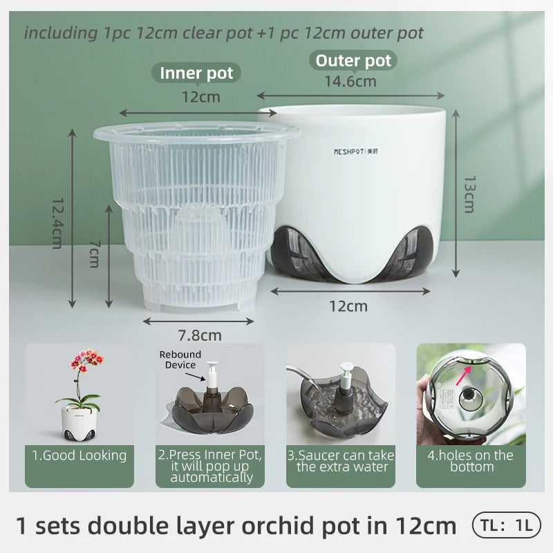 pots orchidées double couche plastique moderne blanc perforations circulations air phalaenopsis anthurium cymbidium dendrobiums