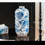 vase bleu blanc floral oiseaux classique traditionnel decoration table arrangement floral