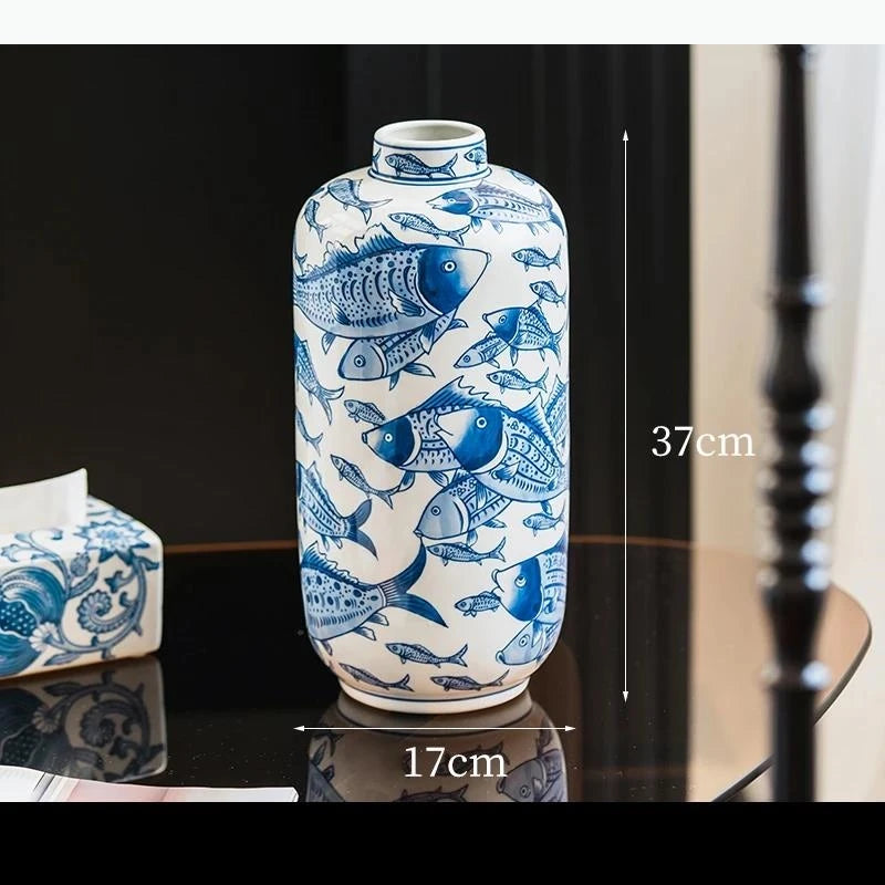 vase bleu blanc floral oiseaux classique traditionnel decoration table arrangement floral