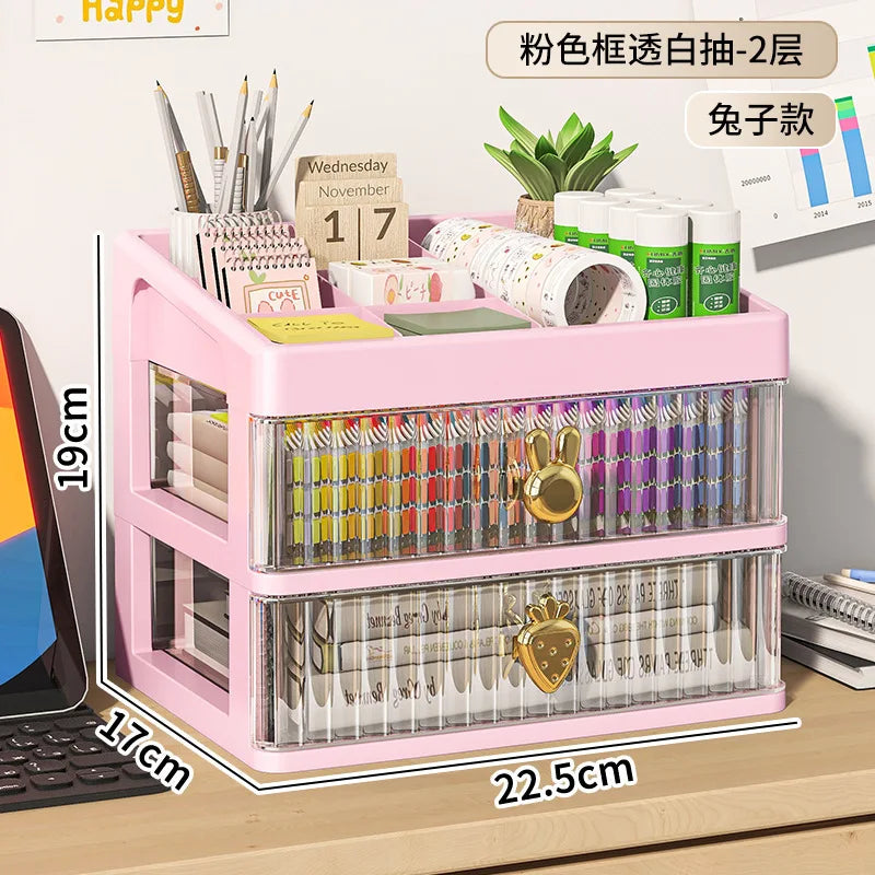 boîte rangement tiroirs transparentes poignées coeurs blanc rose beige