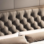 lit gris tufté moderne pieds ronds chambre coucher bois artificial leather minimaliste