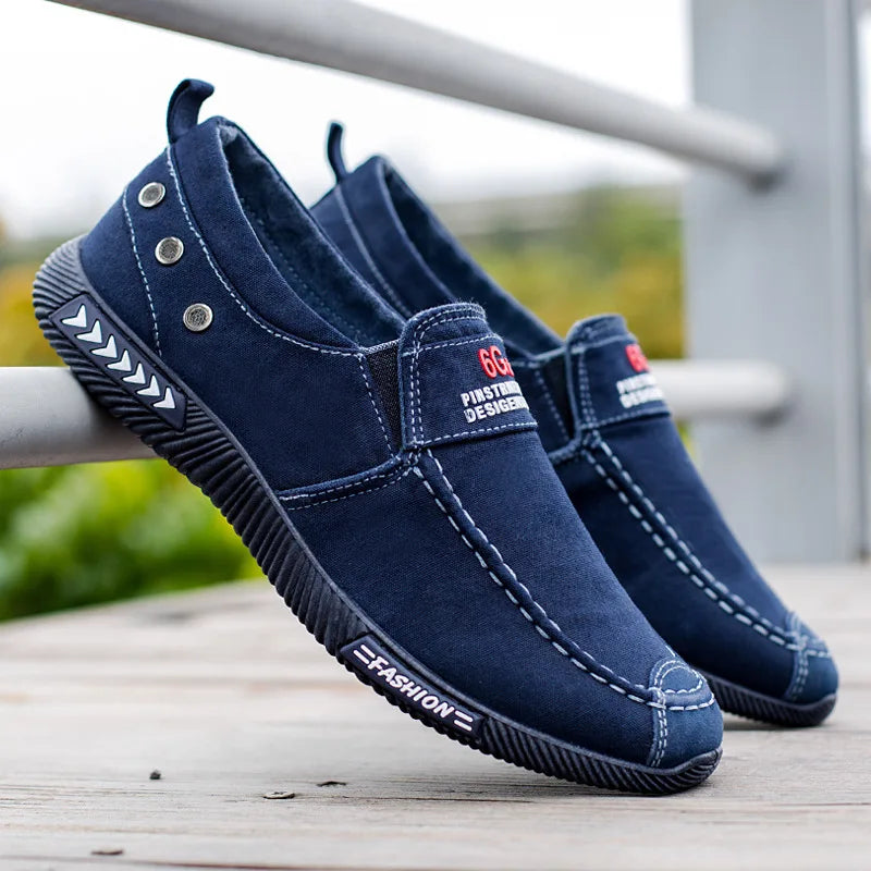 chaussures toile homme baskets décontractées mocassins bleu marine noir semelle souple antidérapante vintage
