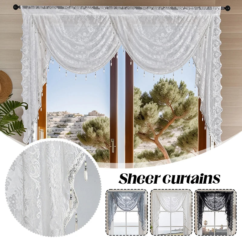 rideau voilé dentelle fleur romantique chambre maison noir blanc gris translucide tringle rideau