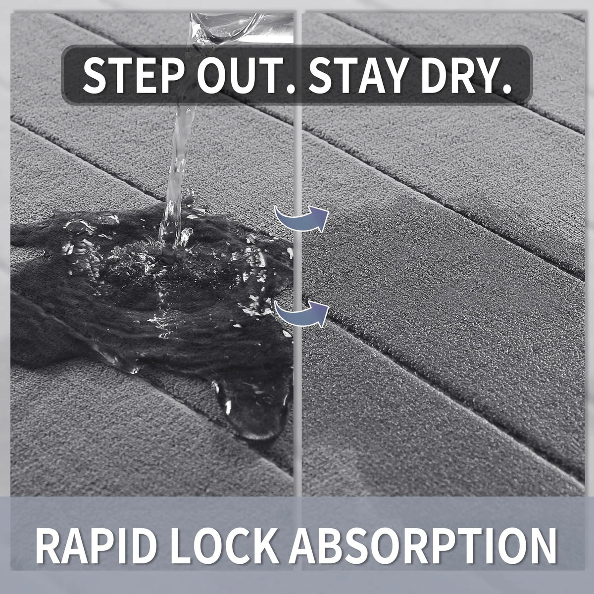 tapis bain gris clair rayures horizontales antidérapant mousse mémoire forme séchage rapide moderne salle