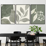 affiches abstraites modernes feuilles stylisées verte olive minimaliste salon chambre
