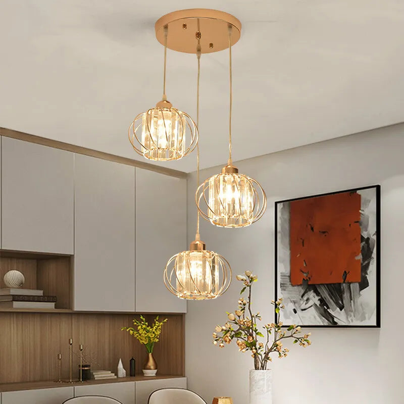 Suspension lumineuse moderne or noir lumières transparentes câbles suspendus chambre salon