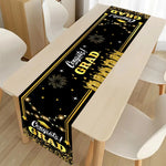 nappe table fête remise diplôme motifs cérémonie confettis étoiles feu artificiel polyester noire or