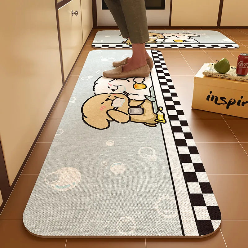 tapis sol gris blanc motifs animaux oiseau chat poisson moderne cartoon