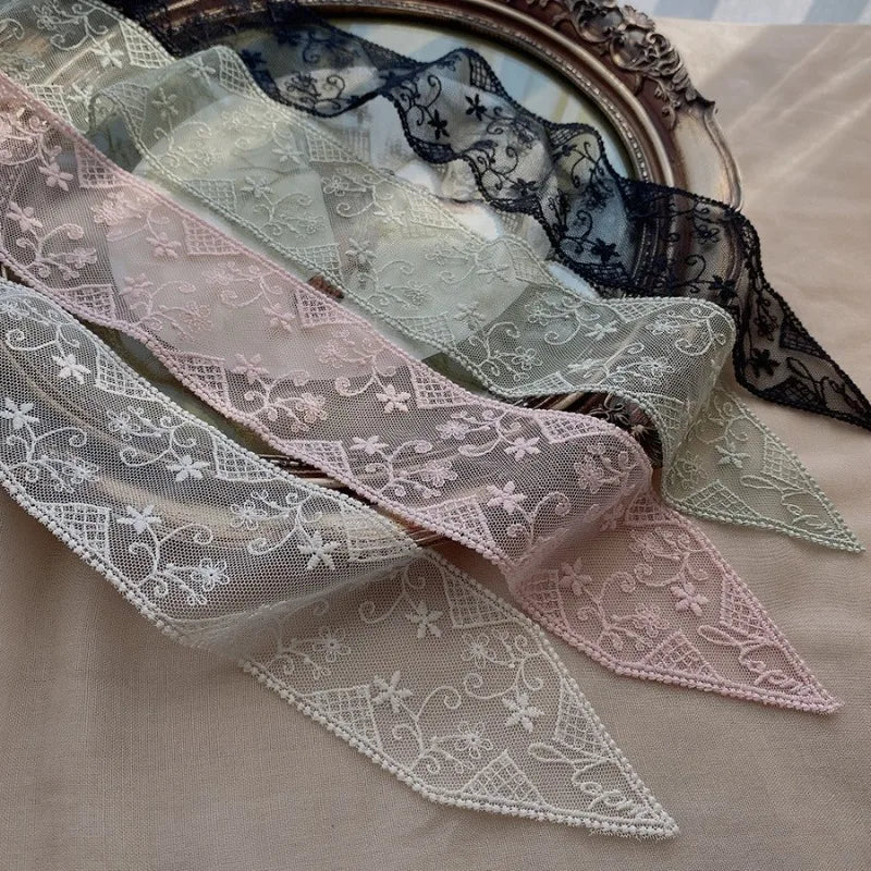 rubans décoratifs brodés soie transparents classiques femmes printemps automne noir blanc rose pâle