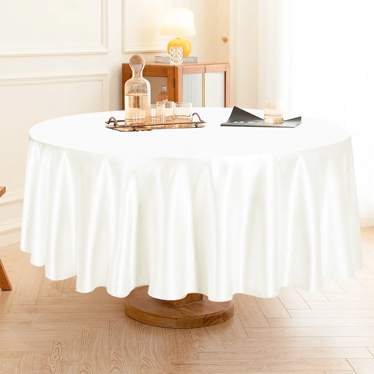 nappe table ronde satin blanc noir unie moderne opaquer 145cm 180cm 200cm 228cm
