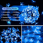 guirlande lumineuse solaire bleu clair fleurs stylisées moderne extérieure décoration fêtes led autonomes