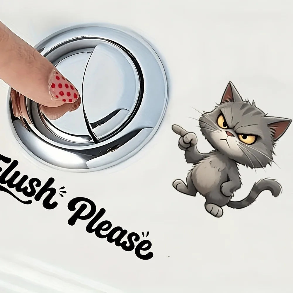 autocollants décoratifs toilettes dessins animaux oiseau chat pingouin illustration cartoon adhésifFlushPlease Pressandflush