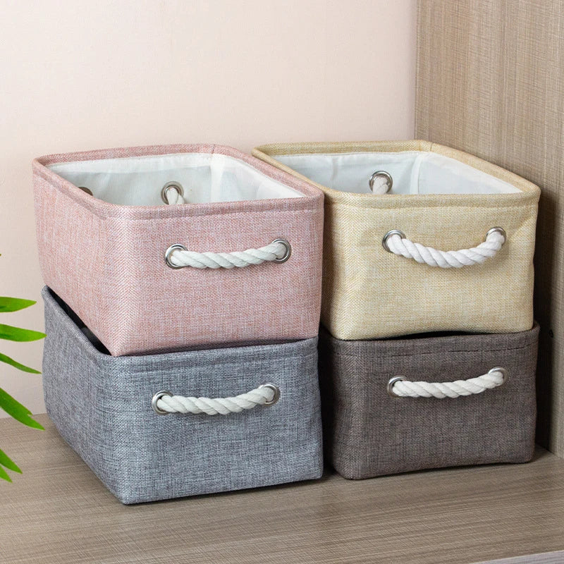 Panier de rangement en tissu de lin noir pliable