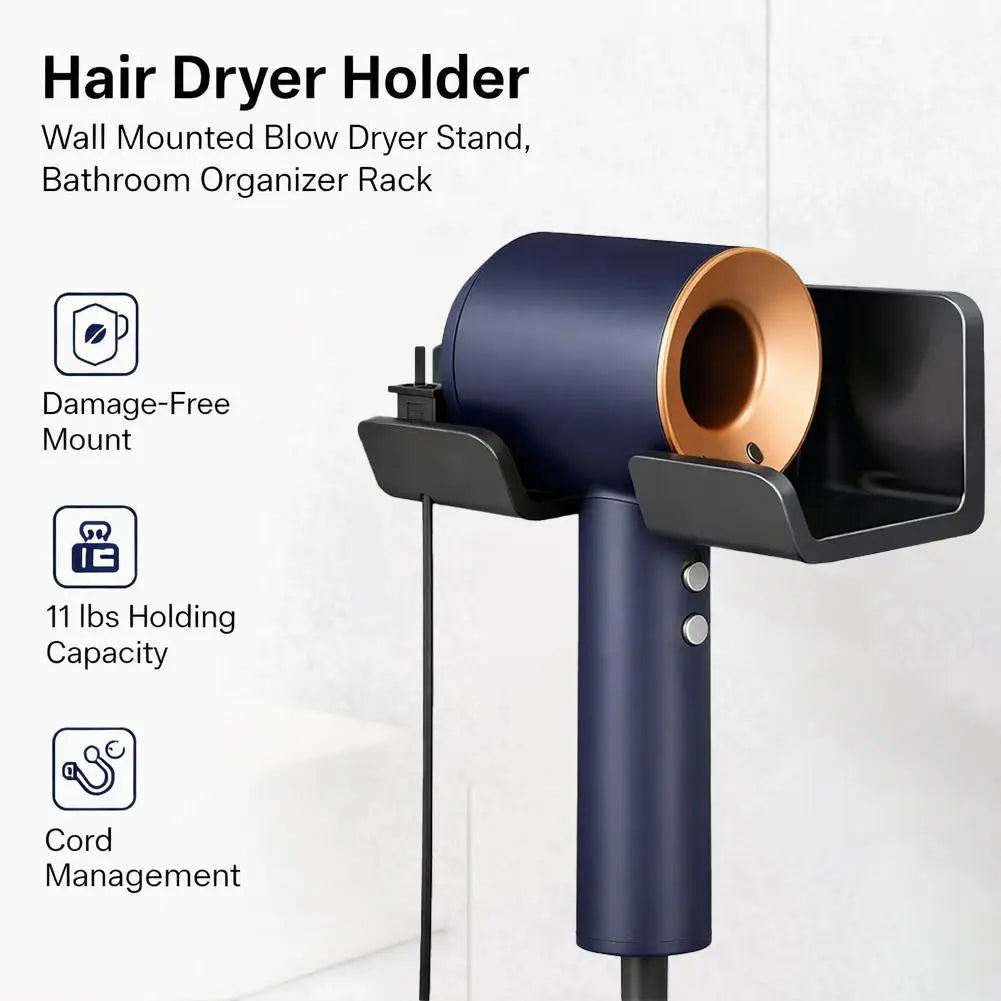 support mural sèche cheveux lisseur rangement salle bain moderne minimaliste fixations sans dommages plateforme