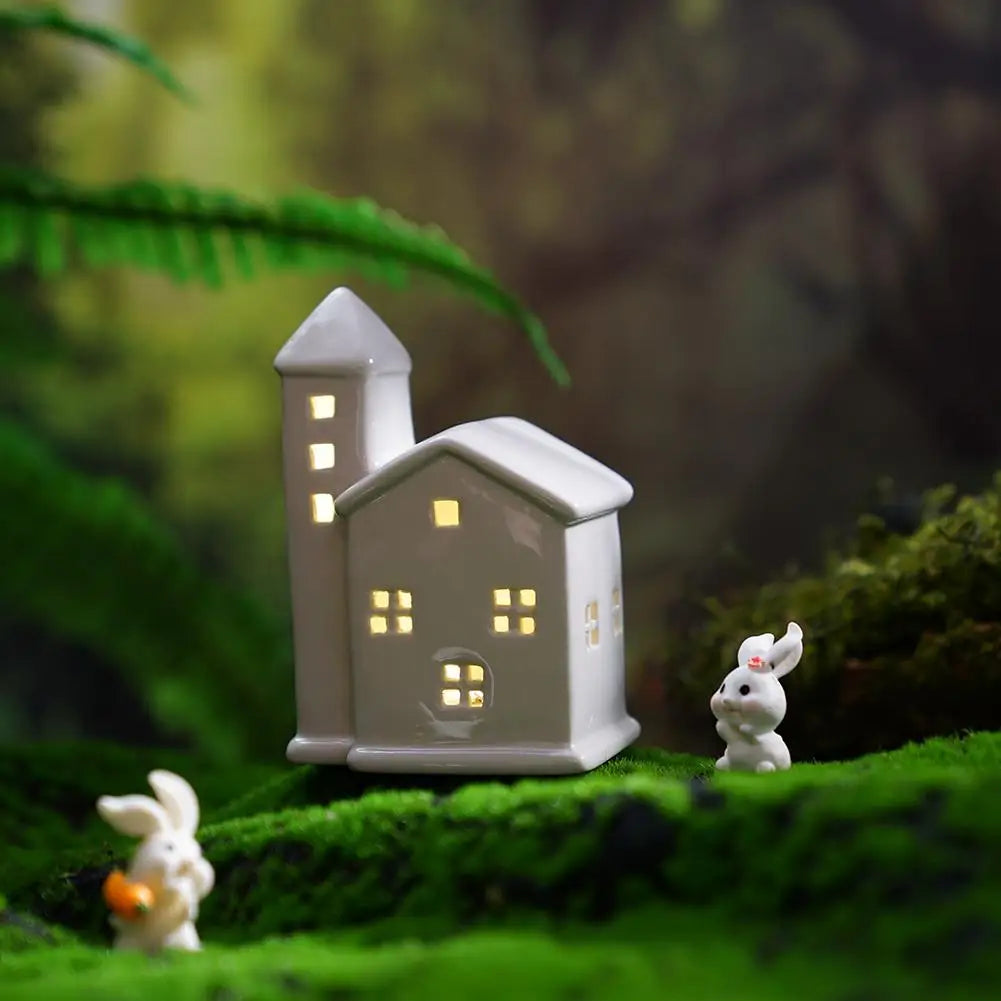 Ensemble de 5 maisons miniatures céramique éclairage LED