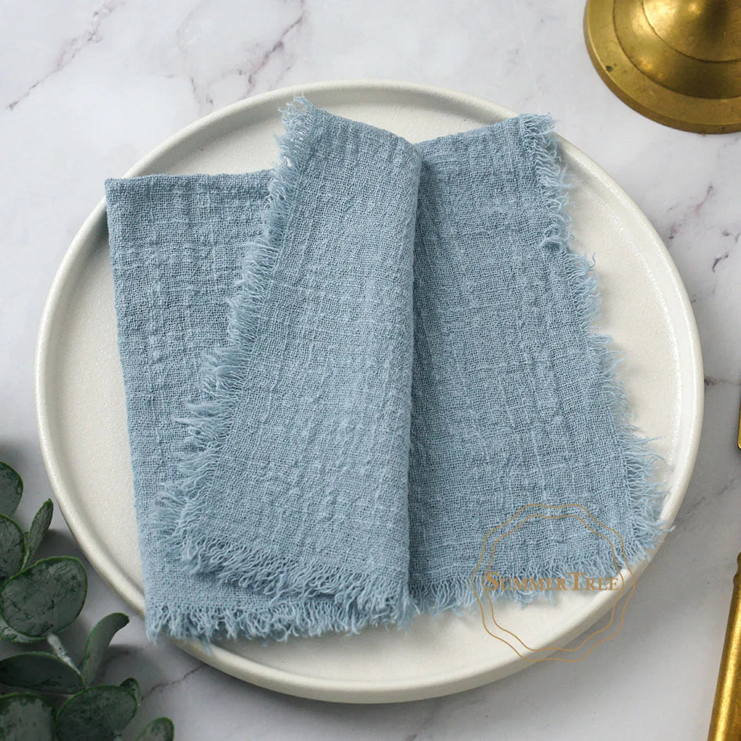 serviettes table coton beige bleu marine franges rustique réutilisables pack 20 cm32cm
